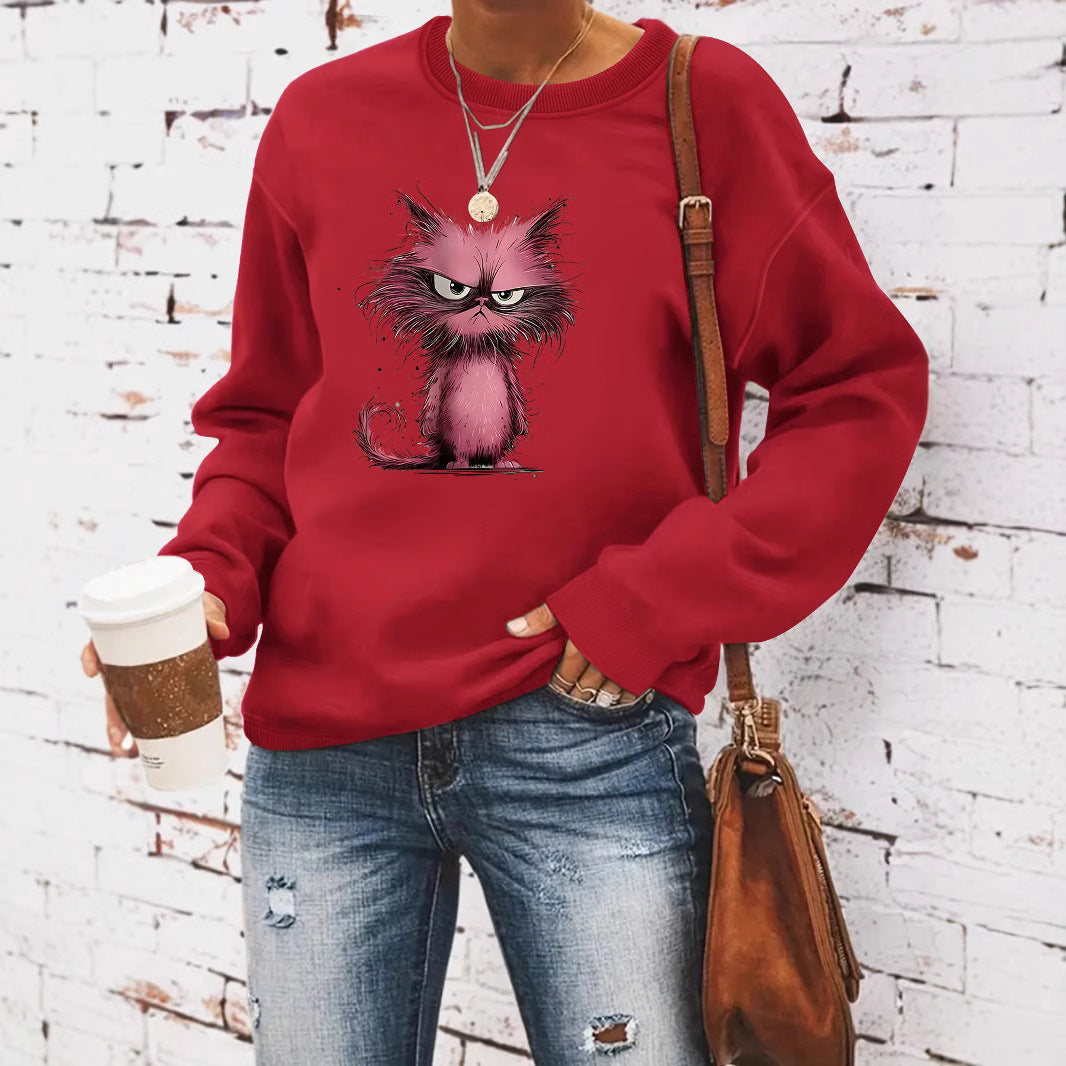 Kvinders sweatshirt med kreativt kattemotiv Stilla