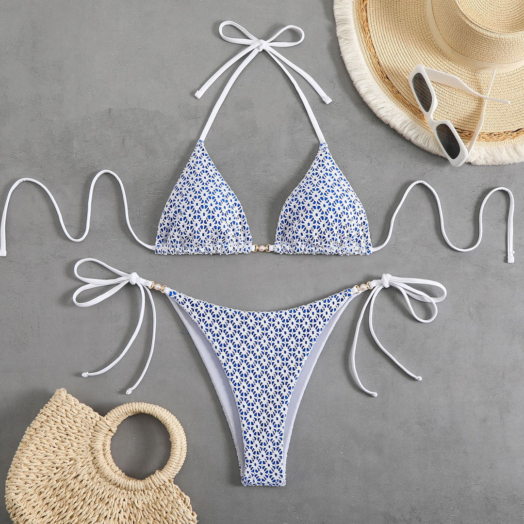 Dame Triangel-Bikini med fine volanger og elegante bindebånd Stilla