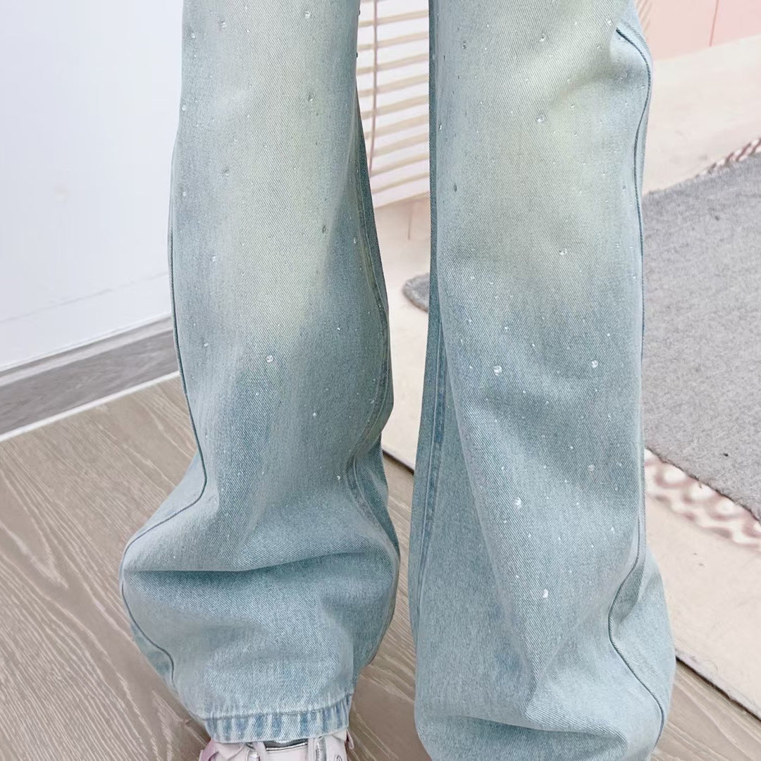 Dame bredde jeans med elastisk talje og fashionable accenter Stilla
