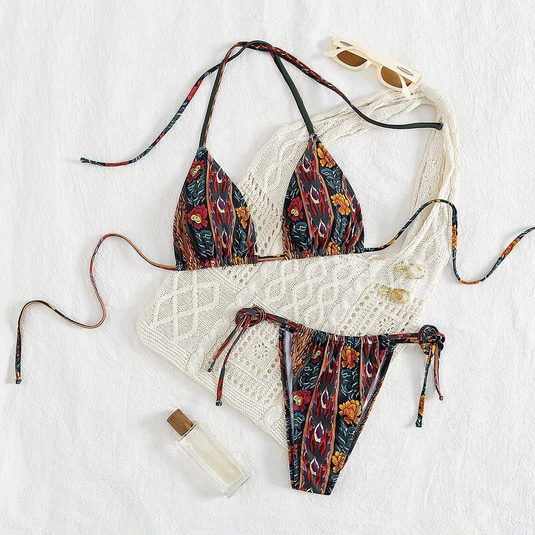 Dame triangel-bikini med blomsterdesign Skovae