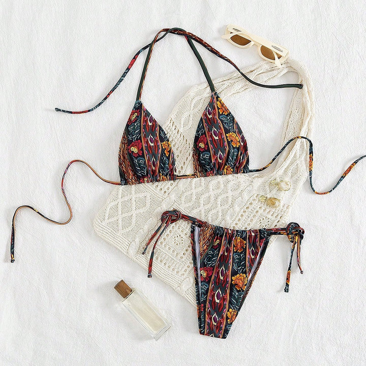 Dame triangel-bikini med blomsterdesign Skovae