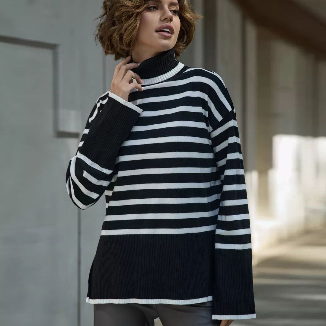 Dame stribet pullover med rullekrave og struktureret design Stilla