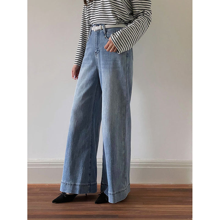 Dame løse højtaljede jeans med bred benudsparing og elegant finish Stilla