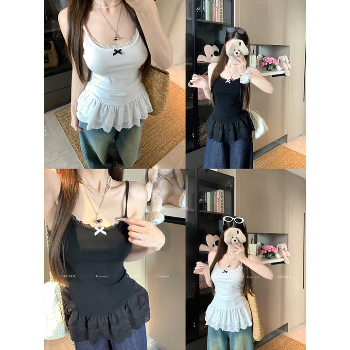 Dame Ruffles Lace Trim Peplum Top Stilla
