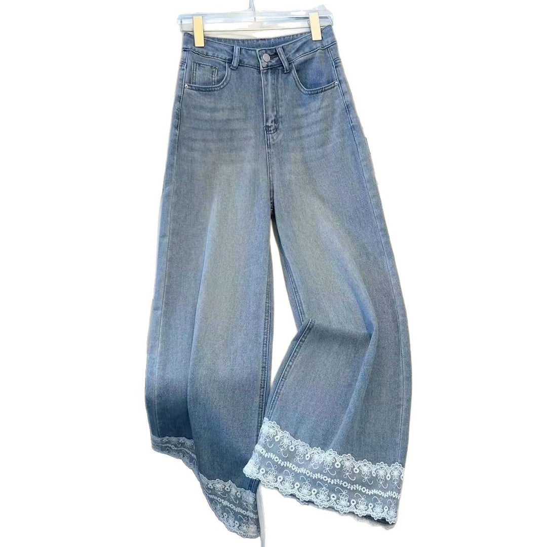 Kvinders brede jeans med delikat blonder trim Stilla