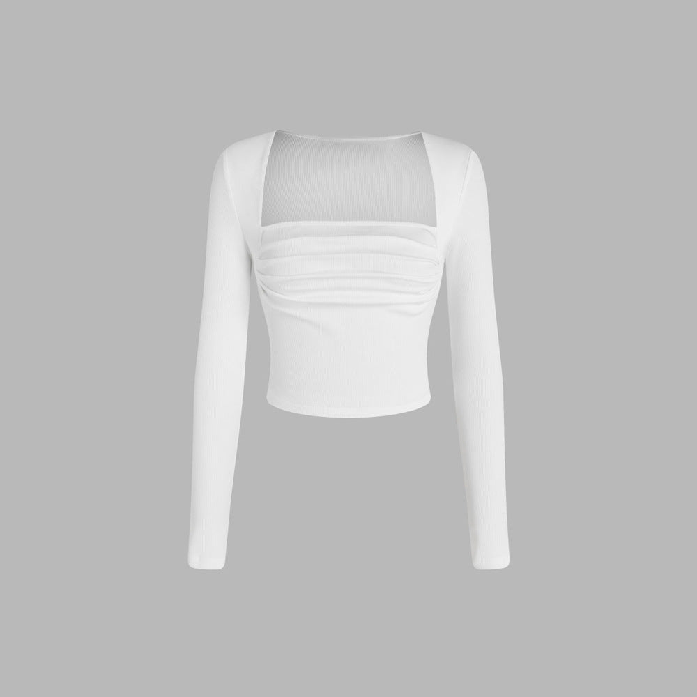 Kvinder cropped langærmet skjorte med sofistikeret drapering design og trendy rund halsudskæring Stilla