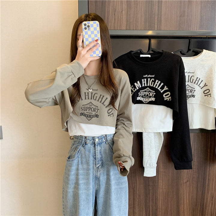 Femme Cropped Grafik Langærmet Sweatshirt Stilla