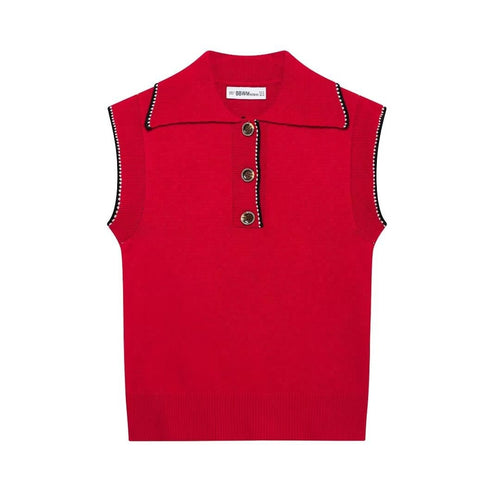 Femme Sleek ærmeløst strik-polo-sweater Stilla