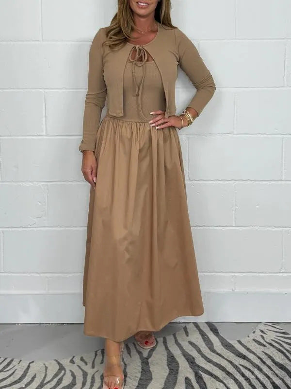 Dame Maxikjole med elegant en-knaps detalje og flydende skirt Stilla