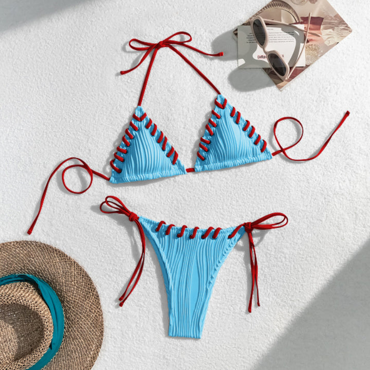 Dame Triangel-Bikini med raffinerede snøre detaljer og struktureret overflade Stilla