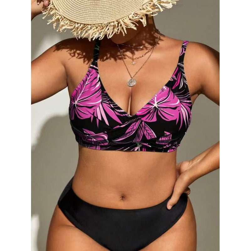 Dame Bikini-top med dyb V-udskæring og blomstret design Skovae