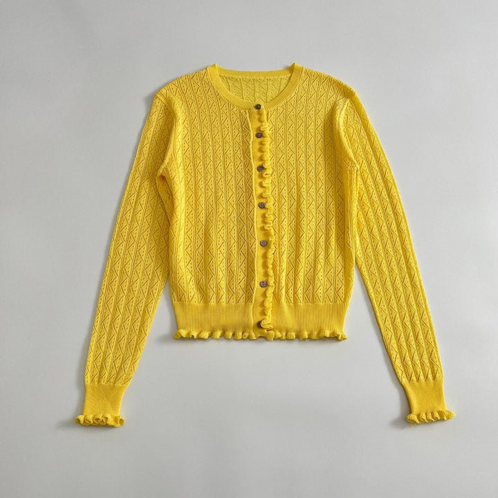 Dame Cropped Tekstureret Cardigan med Rynkeaccenter Stilla