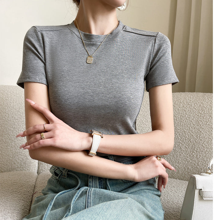Dame figursyet T-shirt med kort arm og elastisk materiale Stilla