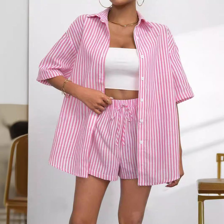 Dame Løs Kortærmet Pyjama-Sæt med Stribet Design Stilla