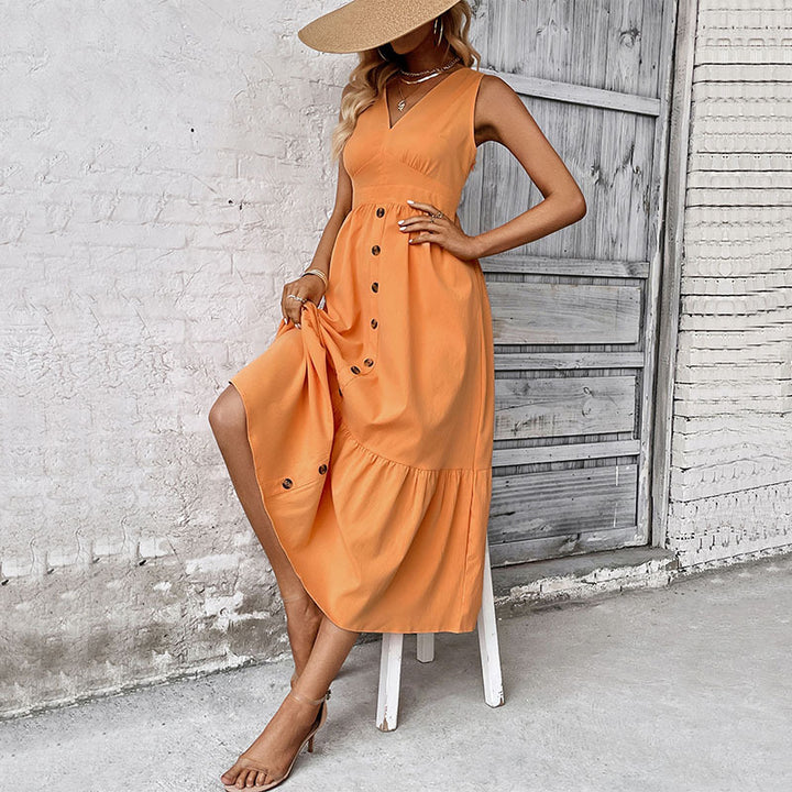 Femme Button-Down Maxi-Kjole med flydende Skørt Stilla