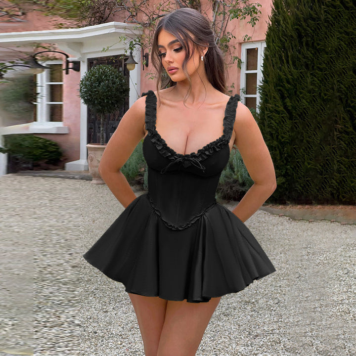 Dame Off-Shoulder Kjole med raffinerede Flæse-detaljer Skovae
