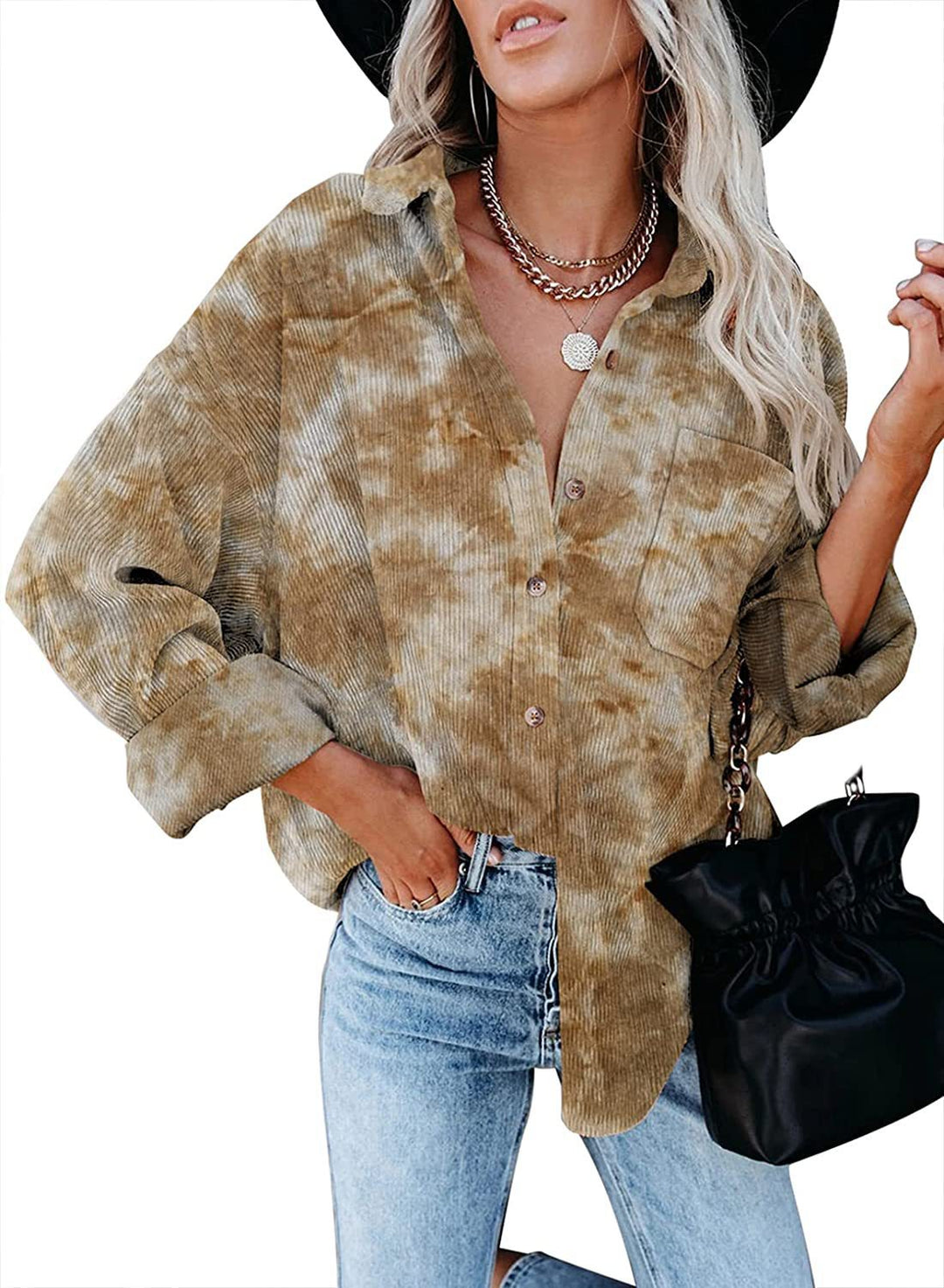 Dame Oversized Kordskjorte Stilla