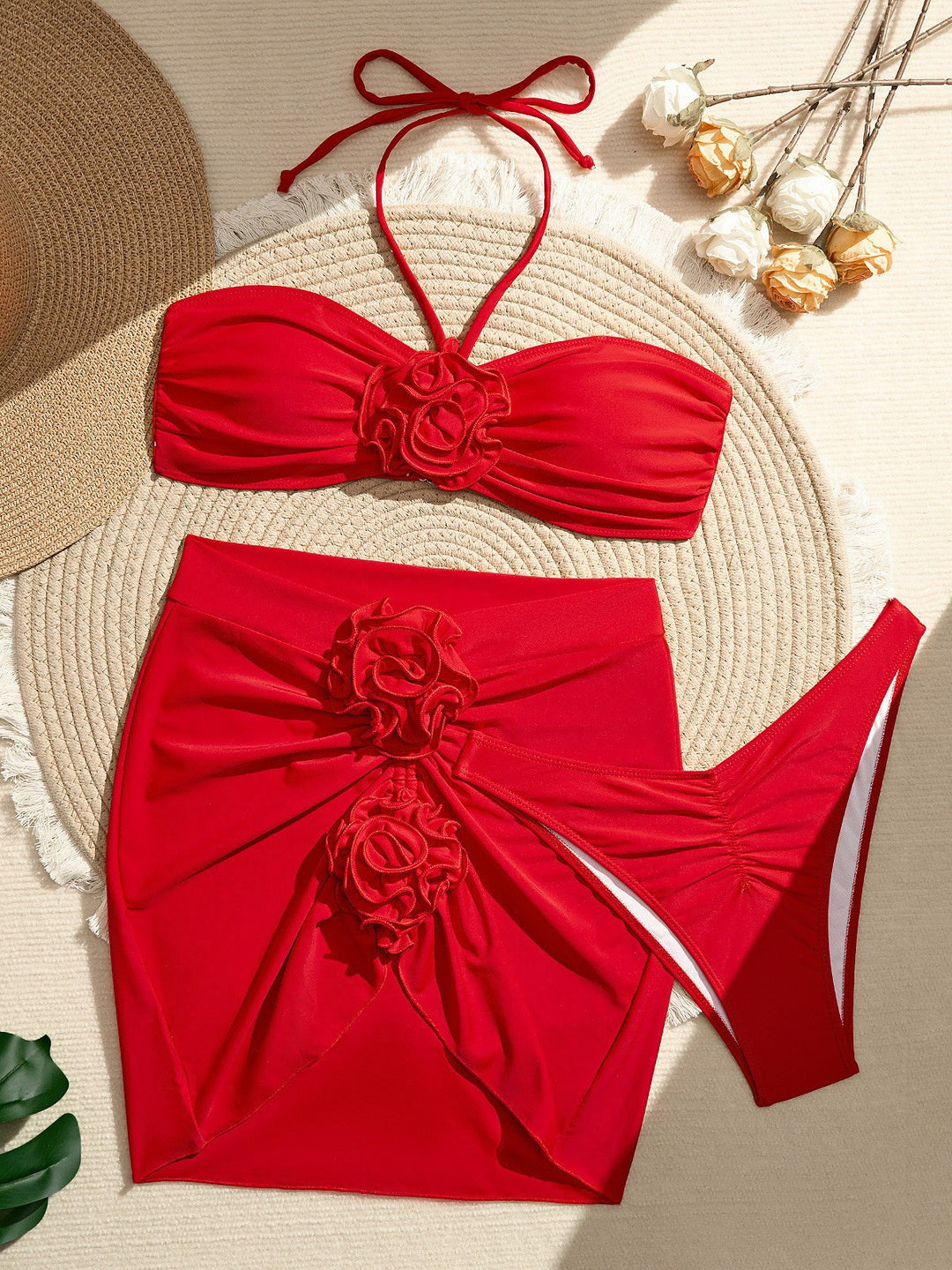 Dame Bandeau-bikini med blomsterdesign og flæsedetaljer Stilla