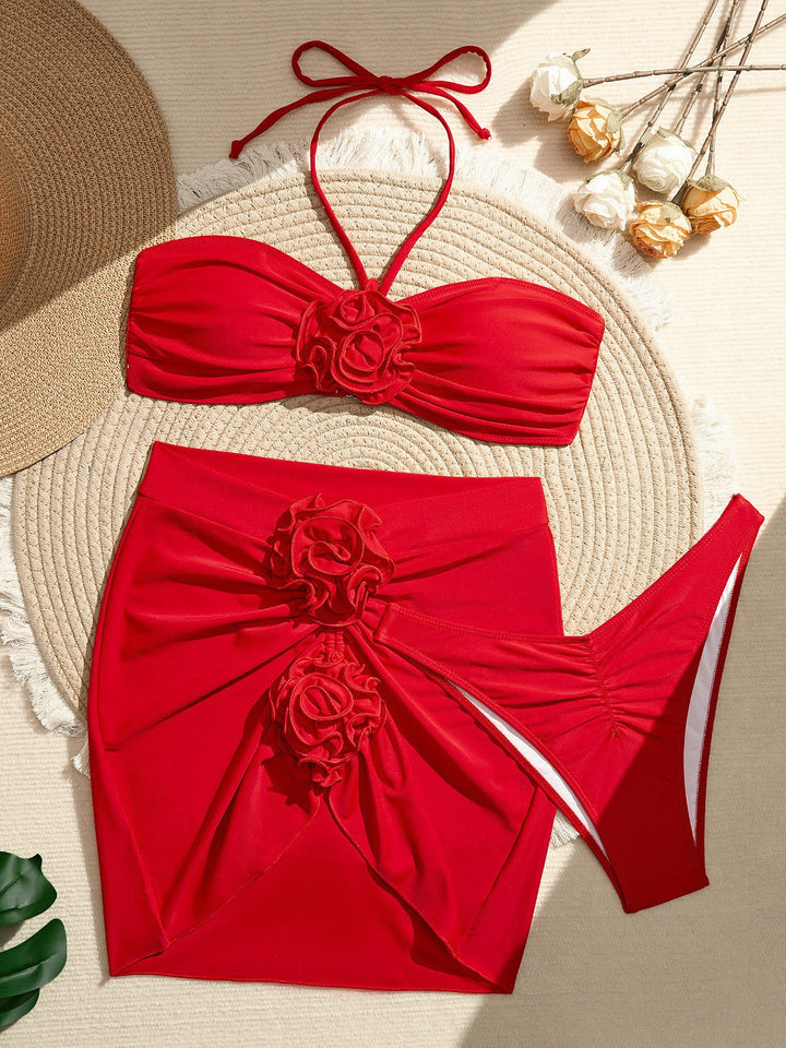 Dame Bandeau-bikini med blomsterdesign og flæsedetaljer Stilla