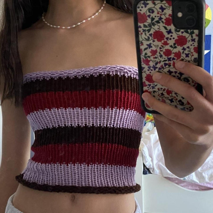 Dame bandeau top med farverige striber Skovae