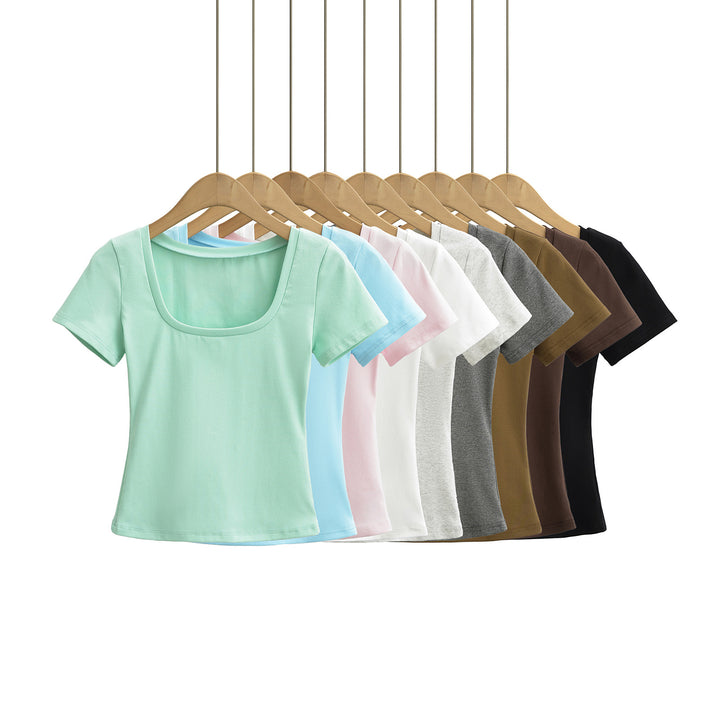 Dame tætsiddende T-shirt med rund halsudskæring og kortærmet design Stilla