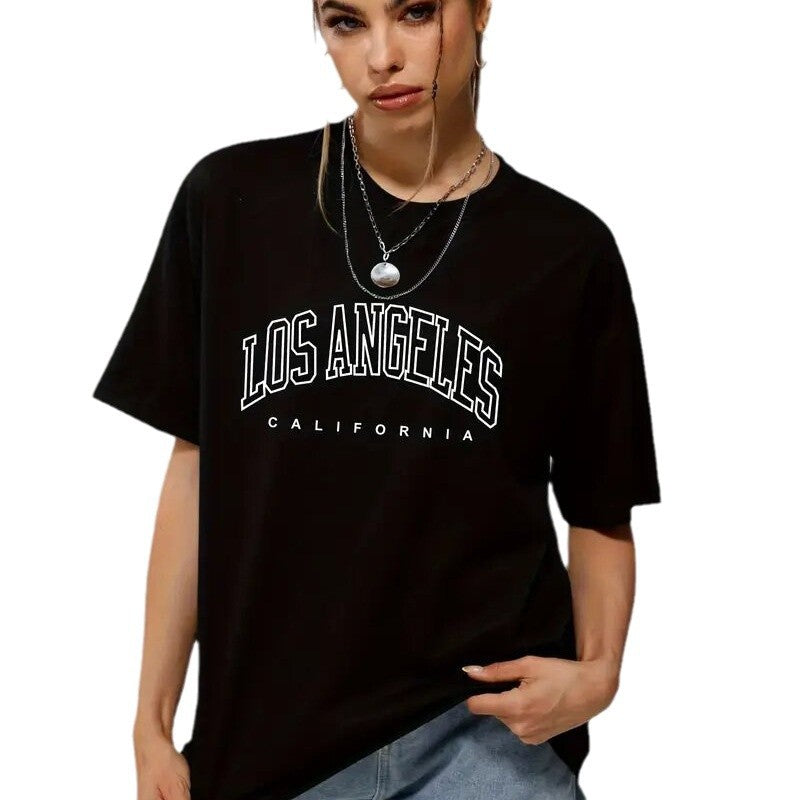 Dame Oversized T-shirt med urban Los Angeles print og afslappet snit Stilla