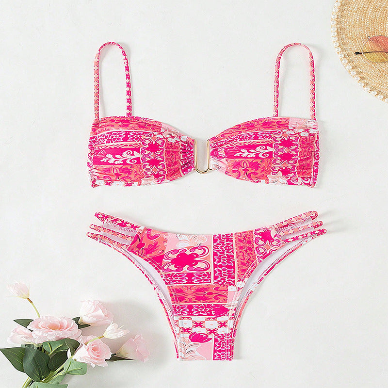 Dame bandeau-bikini med legende blomsterdesign Skovae