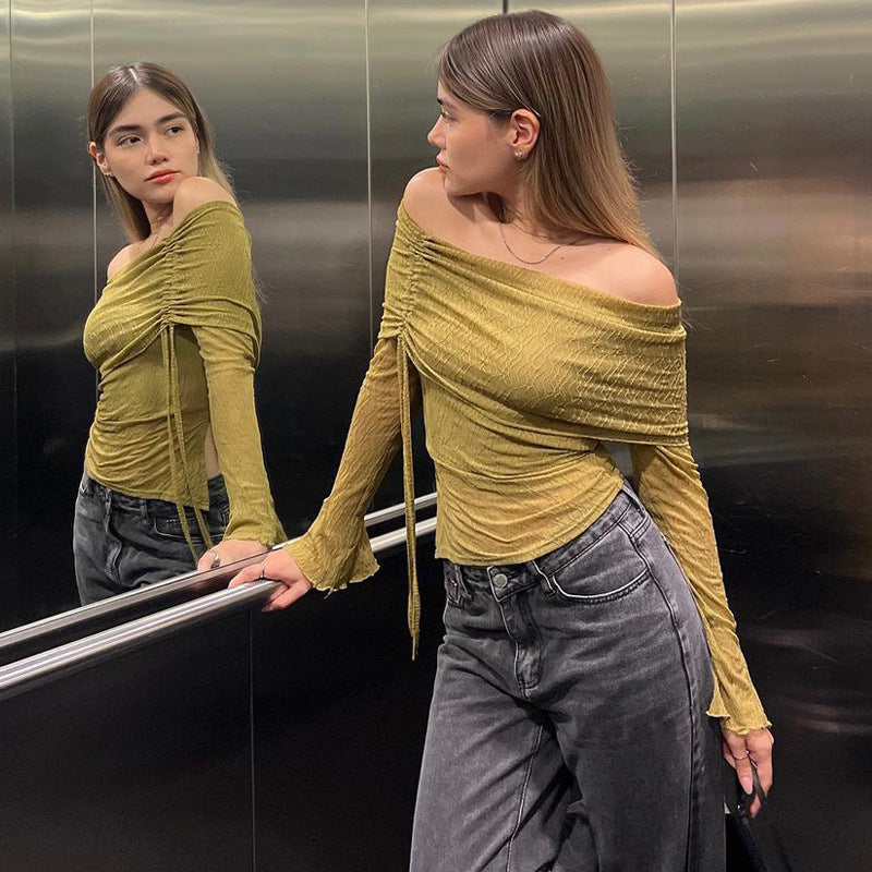 Dame Off-Shoulder top med delikate flæse detaljer Skovae