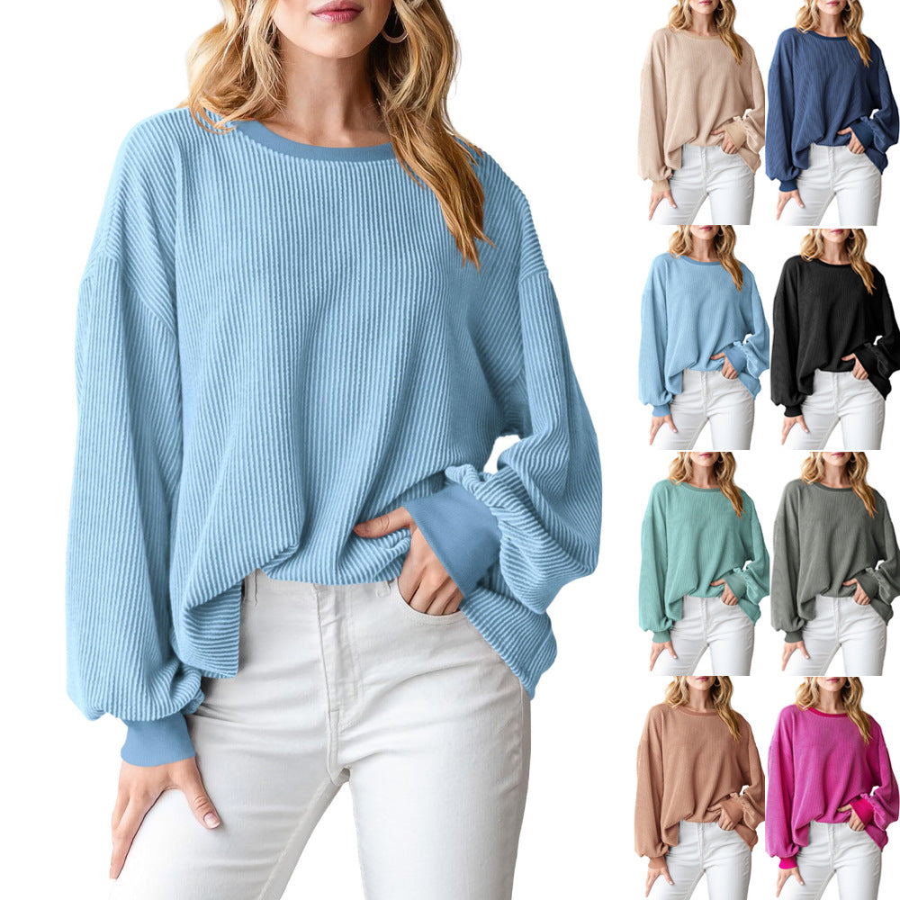 Dame afslappet sweater med ribstruktur og voluminøse ærmer Stilla