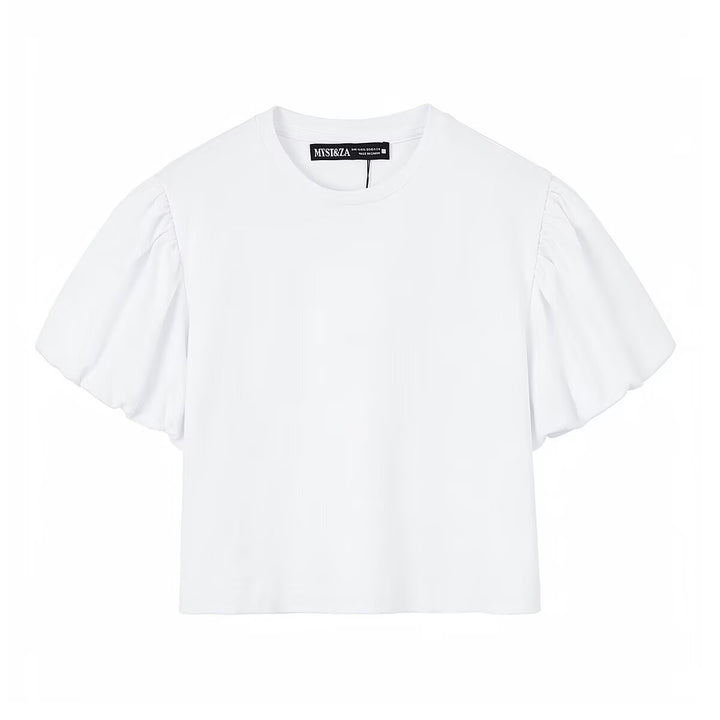 Dame moderigtigt crop-top med voluminøse puffærmer Skovae