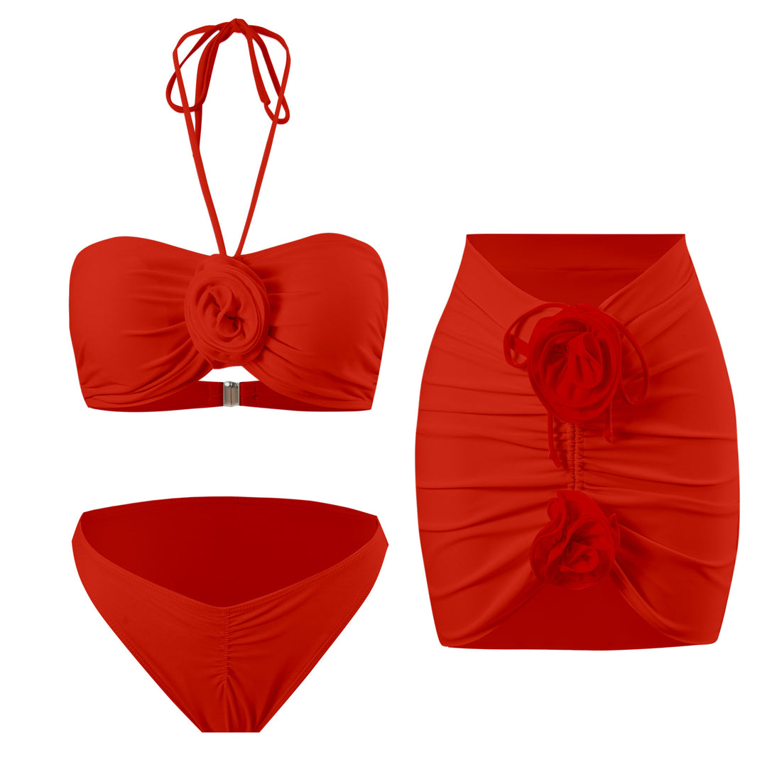 Dame badedragt-sæt med elegant drapering og blomster detalje Stilla