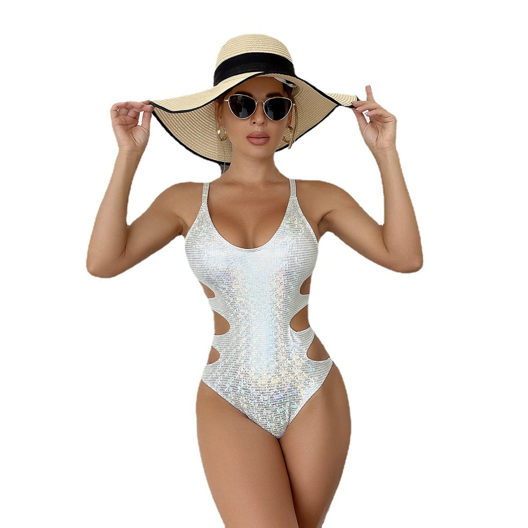 Dame Én-delt Badeanzug med innovativt Cut-Out-design og skinnende overflade Stilla