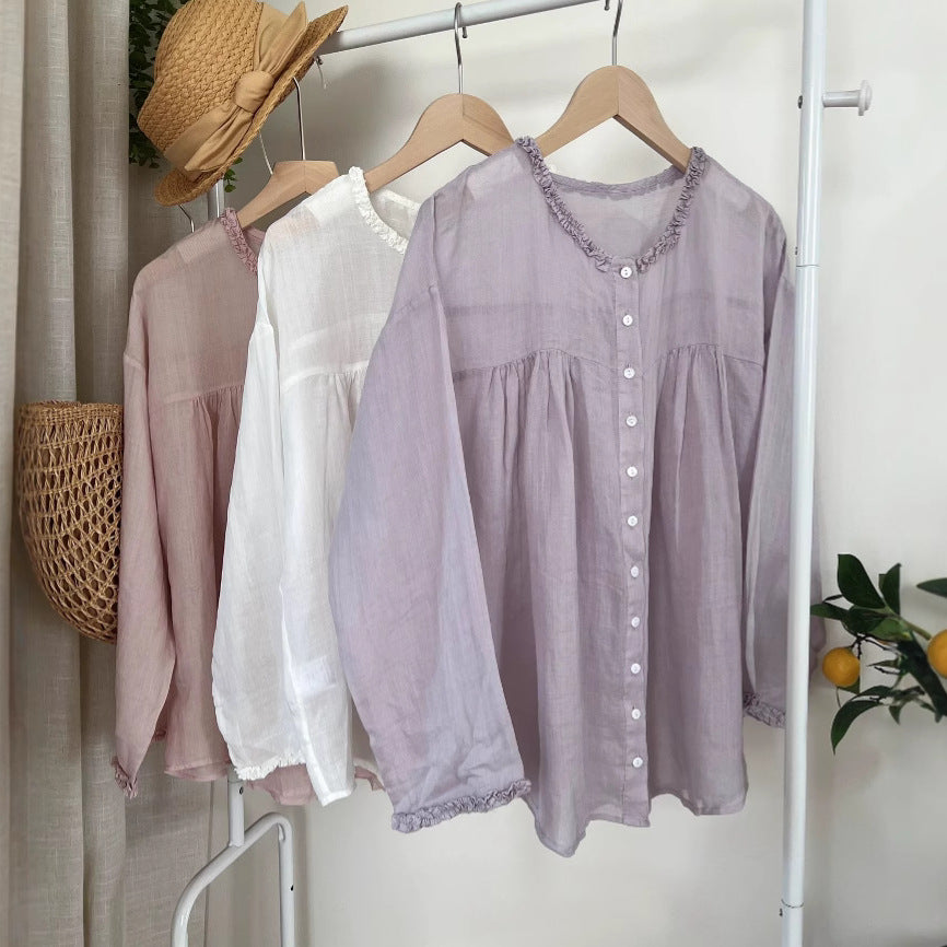 Dame Rynkeknappet Biokemisk Bomuldsbluse Stilla