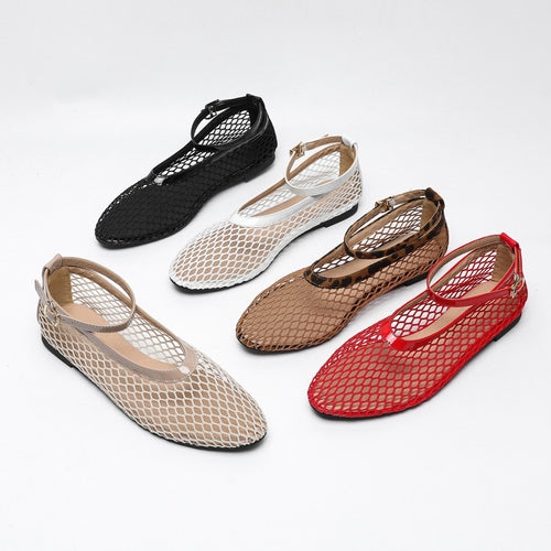 Dame Ballerinas med dekorativt netdesign og rem Stilla