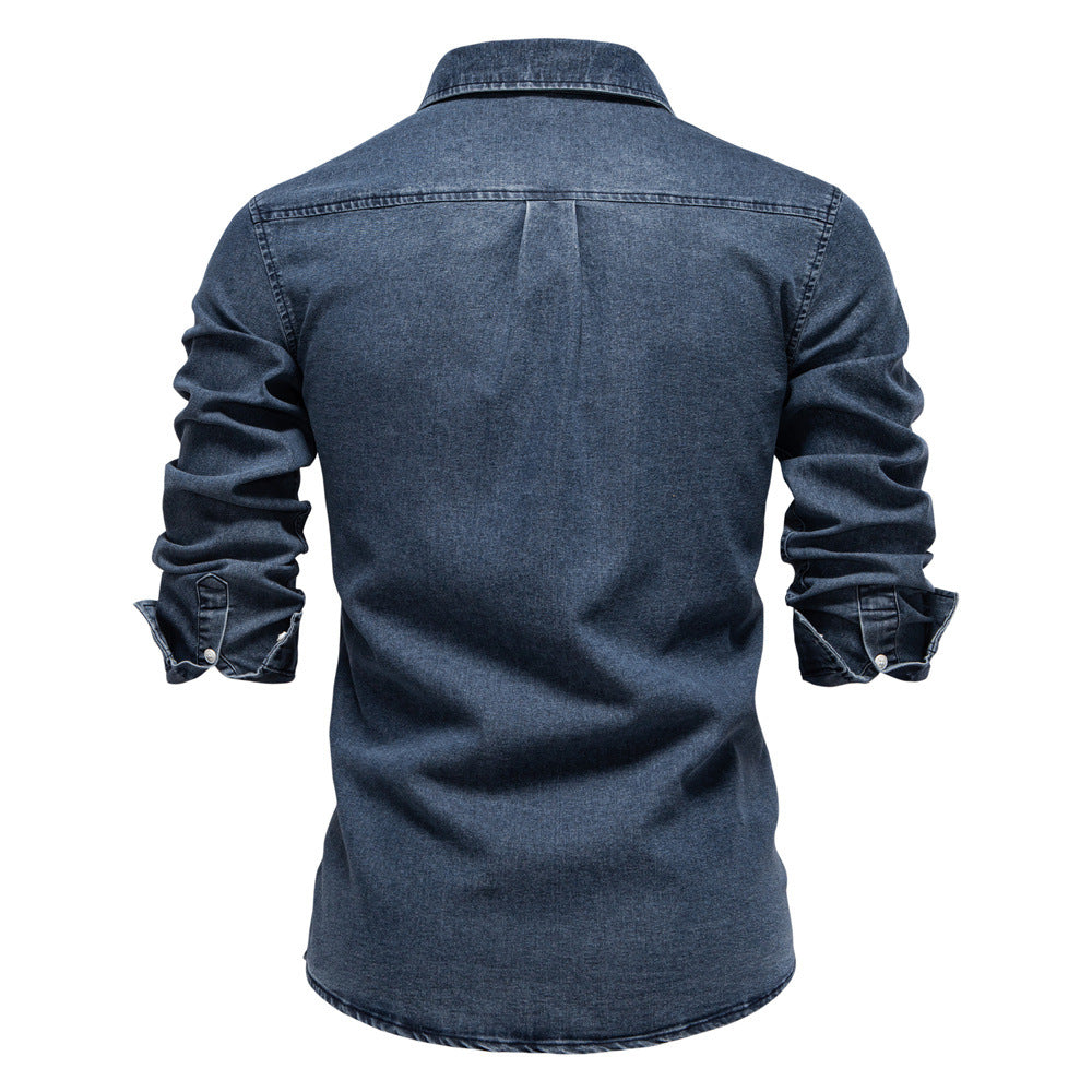 Herren Denim-Skjorte med moderne pasform og brystlomme Stilla