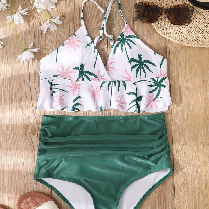 Dame Høj talje Bikini-sæt med voluminøst flæse-design og raffineret blomsterdesign Stilla