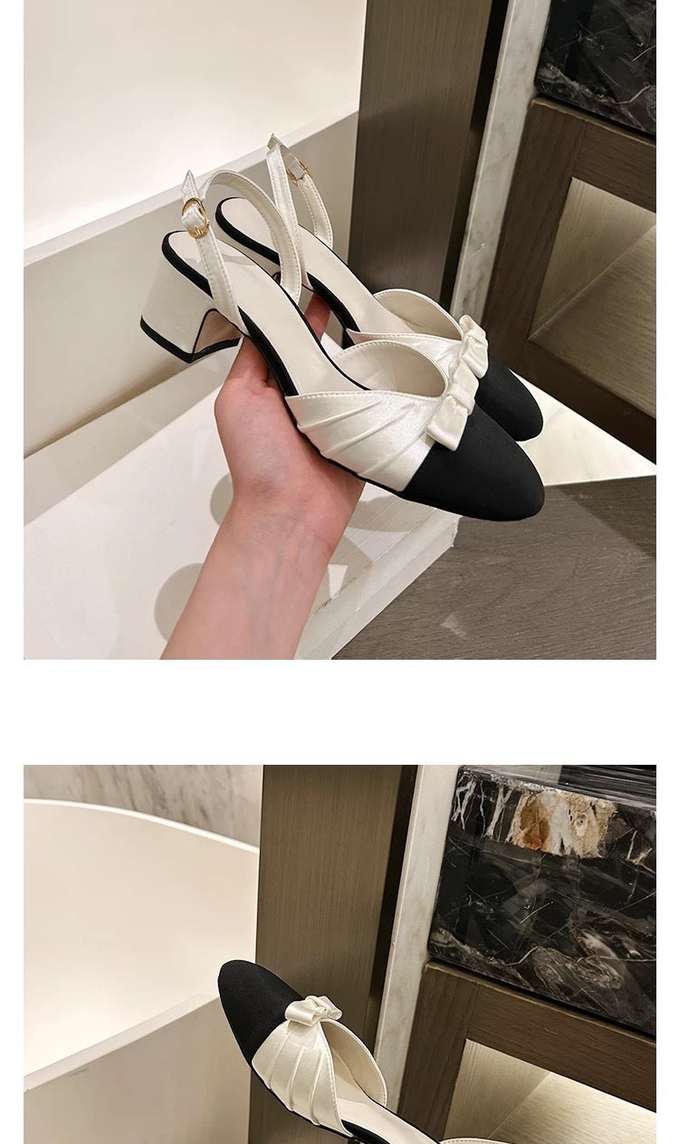 Dame Slingback-pumps med stram silhuet og fine satin-sløjfer Stilla