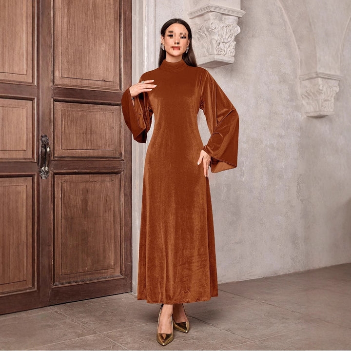 Dame velour kjole med elegant ståkrave og voluminøse ærmer Stilla