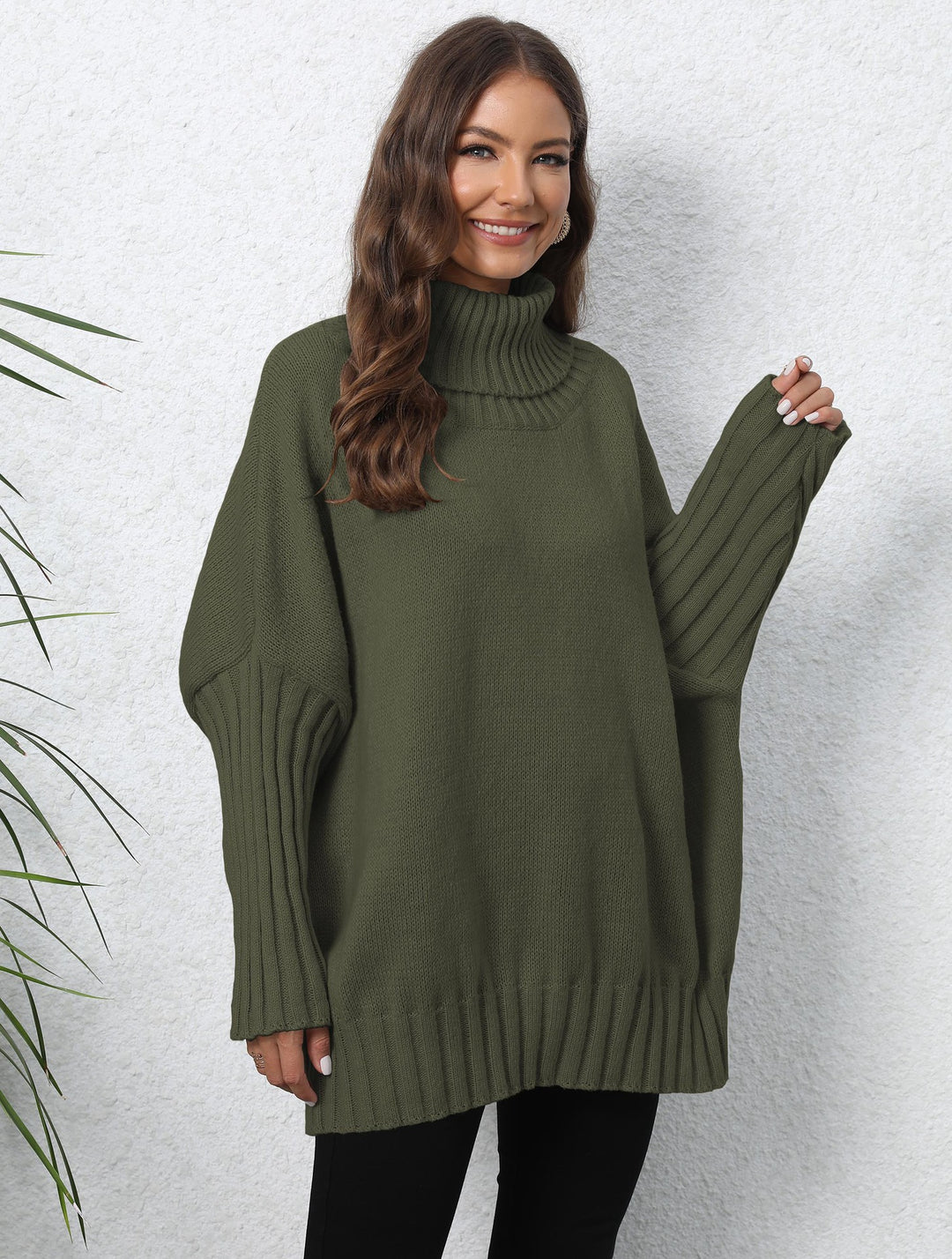 Kvinders Oversized Strik Sweater med Høj Krave og Voluminøse Ærmer Stilla