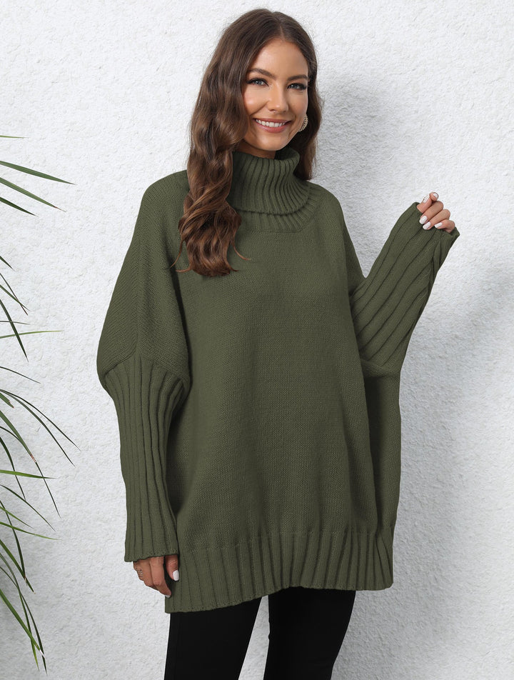 Kvinders Oversized Strik Sweater med Høj Krave og Voluminøse Ærmer Stilla