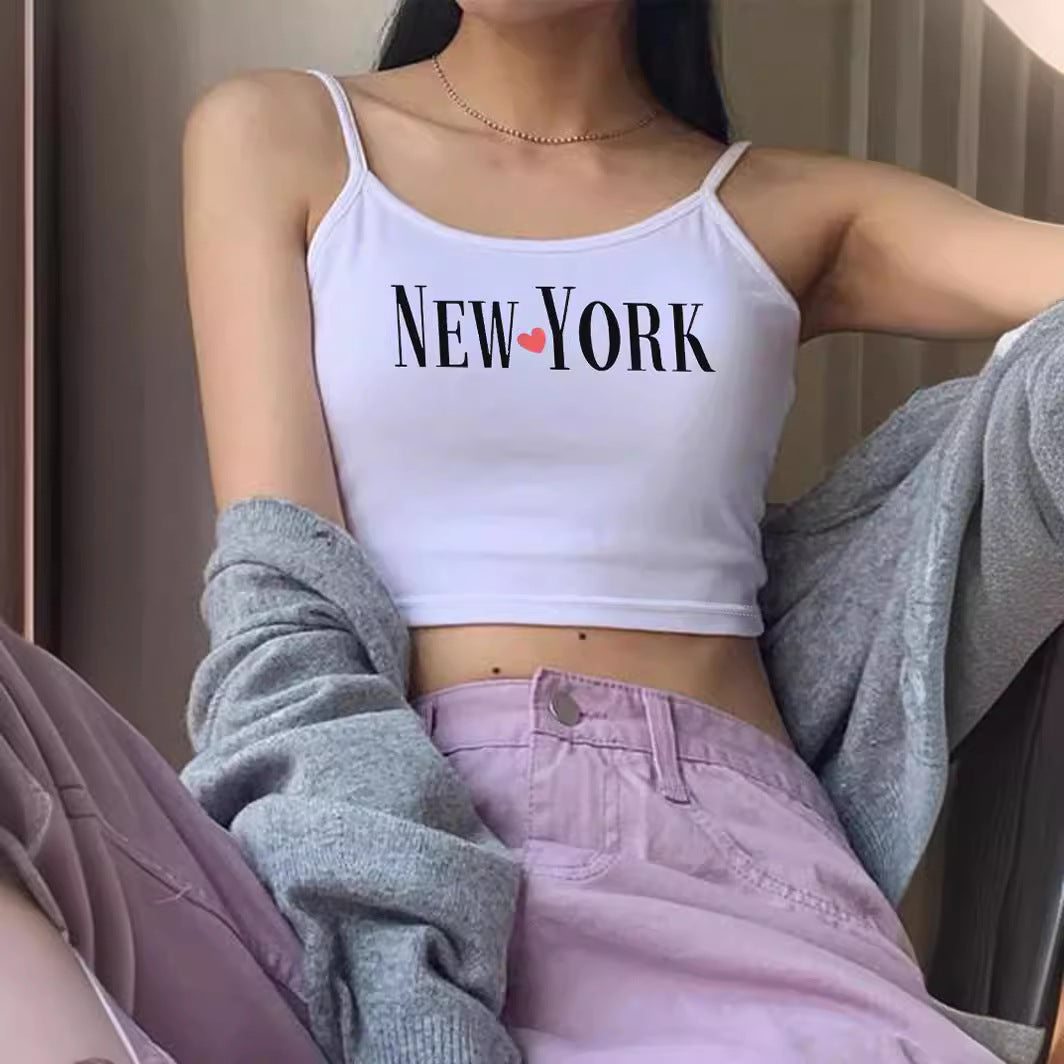 Dame Crop-Top med trendy skrift Skovae