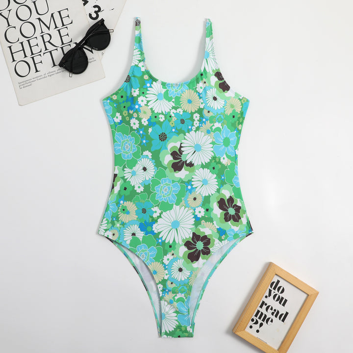 Dame blomster mønster højt skåret enhed badesuit Stilla1750243342