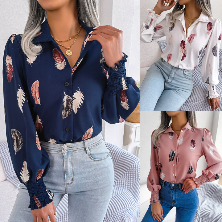 Damebluse med blomsterfjerdesign Stilla