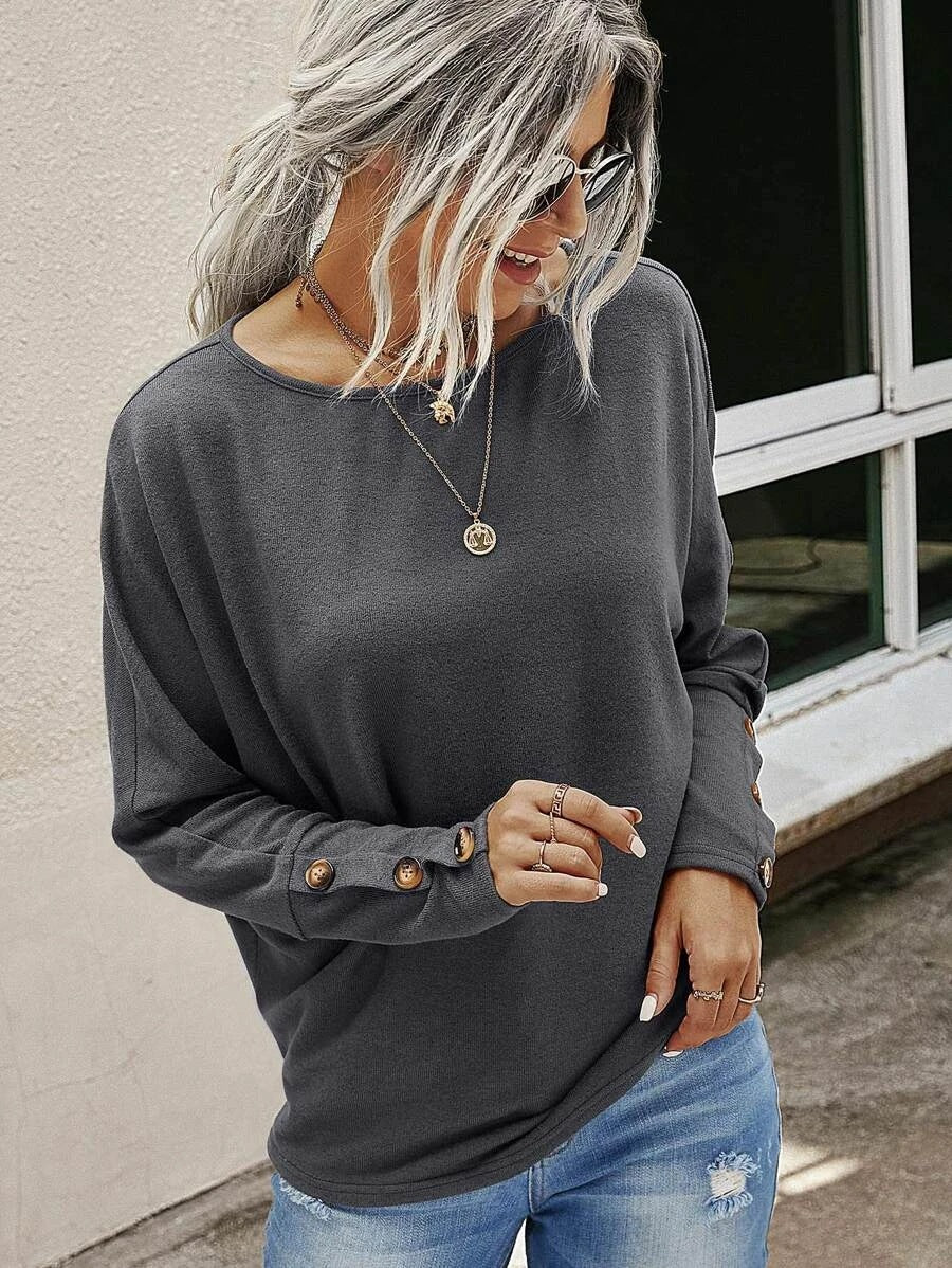 Stilla | Afslappet Langærmet Rund Hals Top Bluse