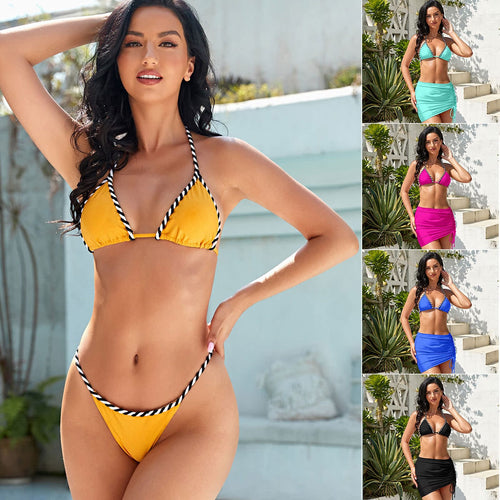 Femme Triangle String Bikini Sæt med stribede detaljer Stilla