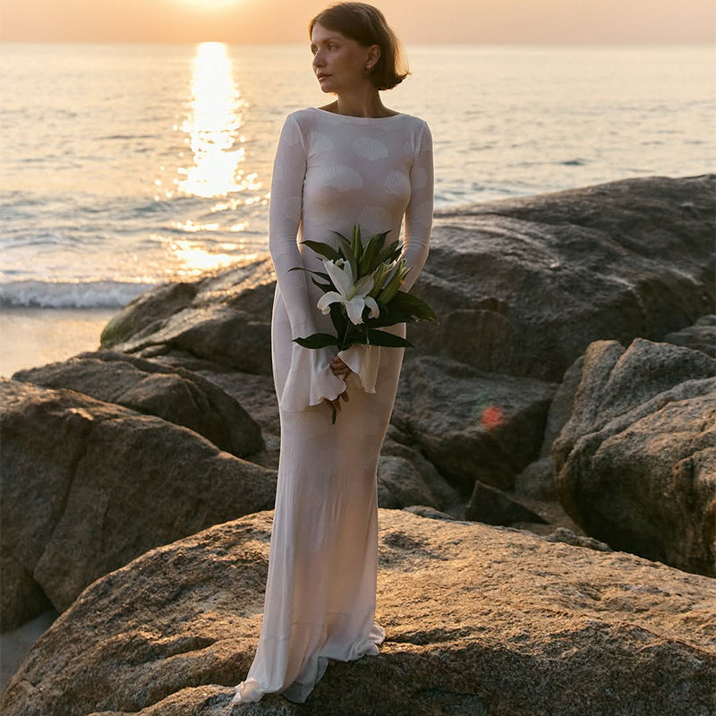 Kvinder Elegant Maxi Kjole med Chic Vinge Ærme Design Stilla