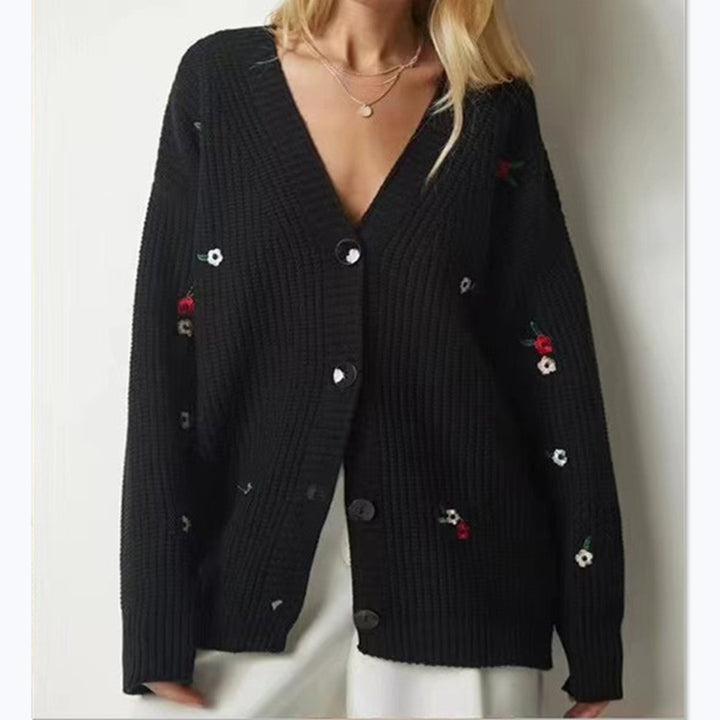 Dame strikjakke med floret broderedesign og komfortabel pasform Stilla