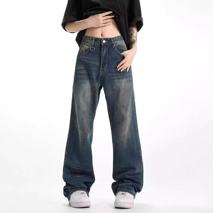 Dame bredt skårede jeans med vintage vask og høj talje Stilla