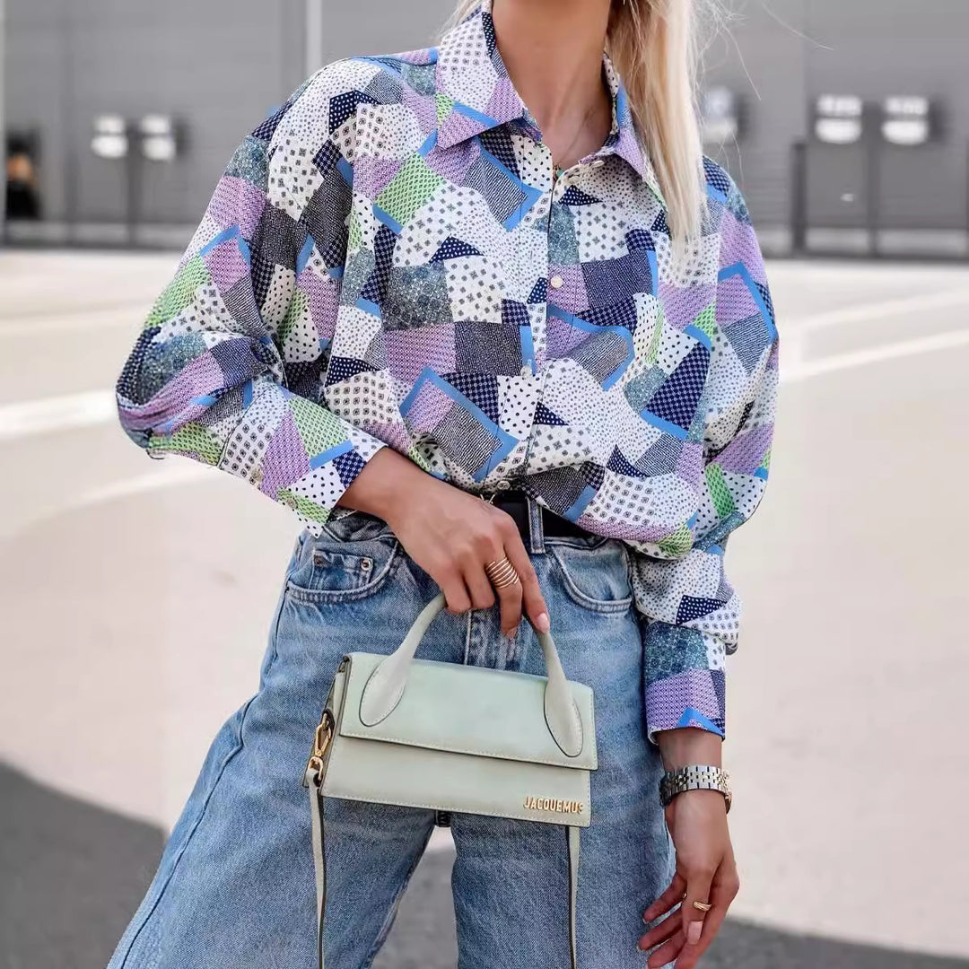 Dame Ternede Skjorte med moderne Patchwork-Design Stilla