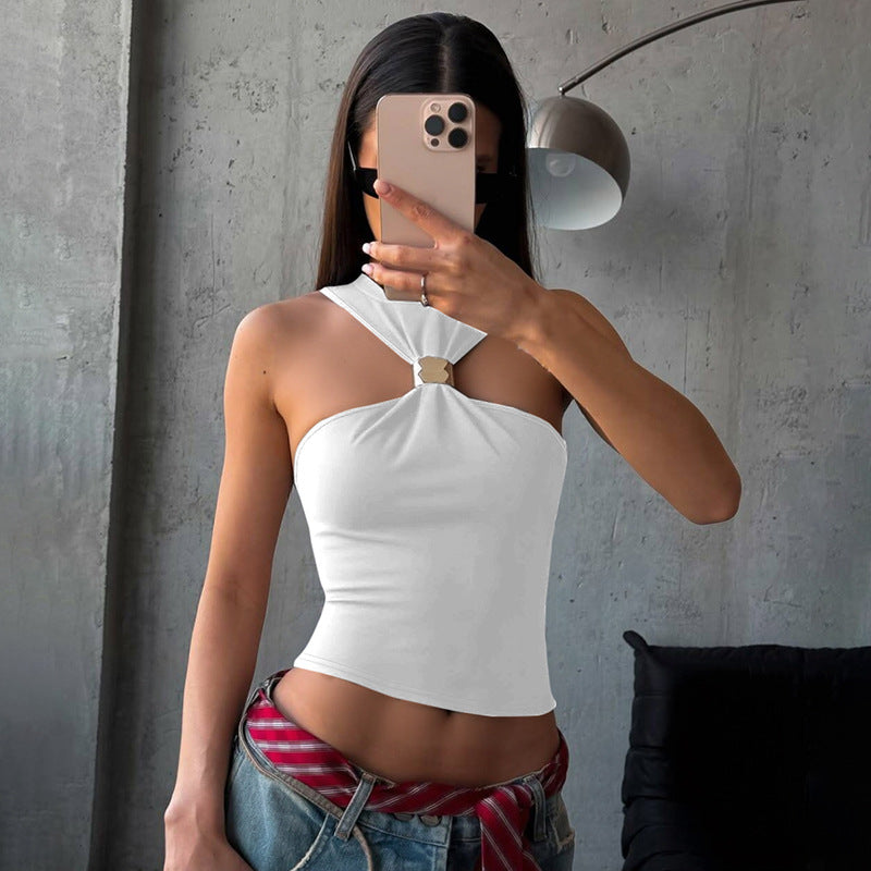 Dame off-shoulder top med ståkrave og moderne lukning Stilla